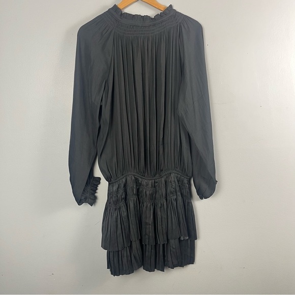 Current Air Dress Gray Cecile Smocked Mini V Neck Fit Flare Pleated size large - Picture 8 of 10